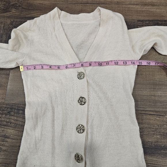 Tory Burch Wool Cream Button-Up Cardigan | Size XS - Picture 2 of 6